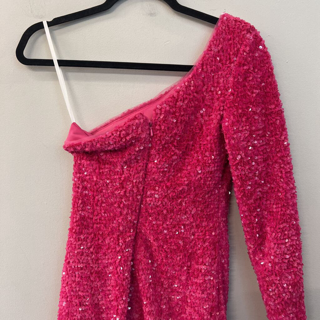 Berlinnova Pink Sequin One Shoulder Long Sleeve Short Formal Dress 4