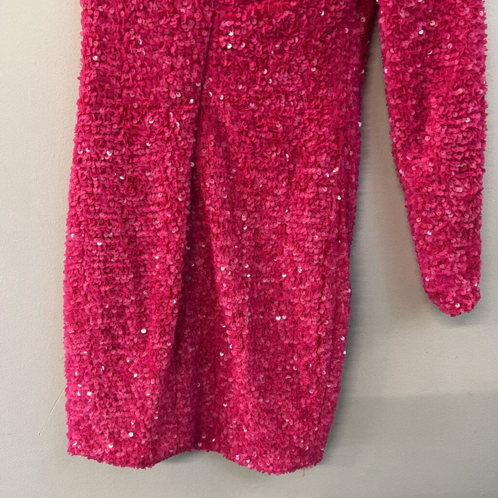 Berlinnova Pink Sequin One Shoulder Long Sleeve Short Formal Dress 4