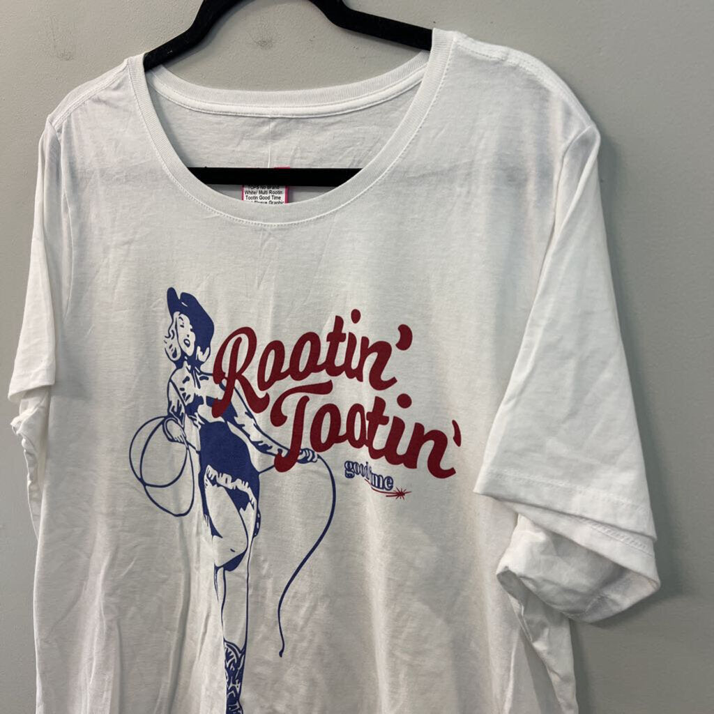 White/ Multi Rootin Tootin Good Time Short Sleeve Graphic Tee 2X