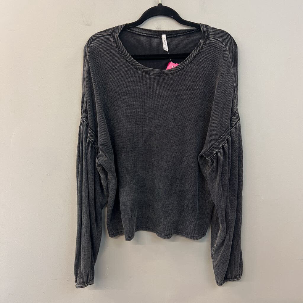 Z Supply Black/ Grey Textured Long Sleeve Top Large