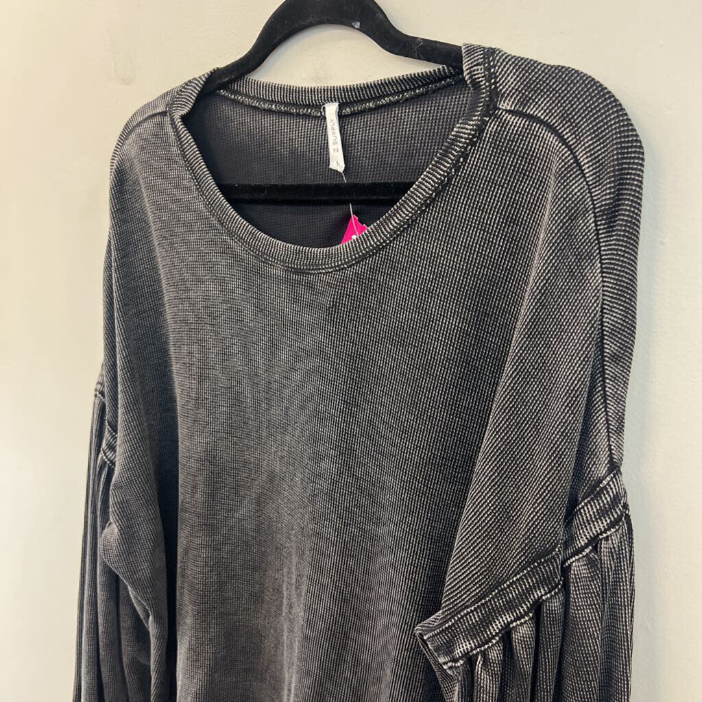 Z Supply Black/ Grey Textured Long Sleeve Top Large