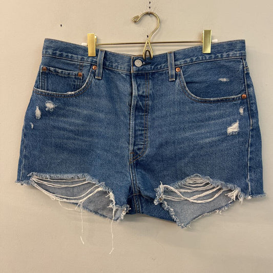 Levi Medium Wash Raw Hem 501 Shorts 34