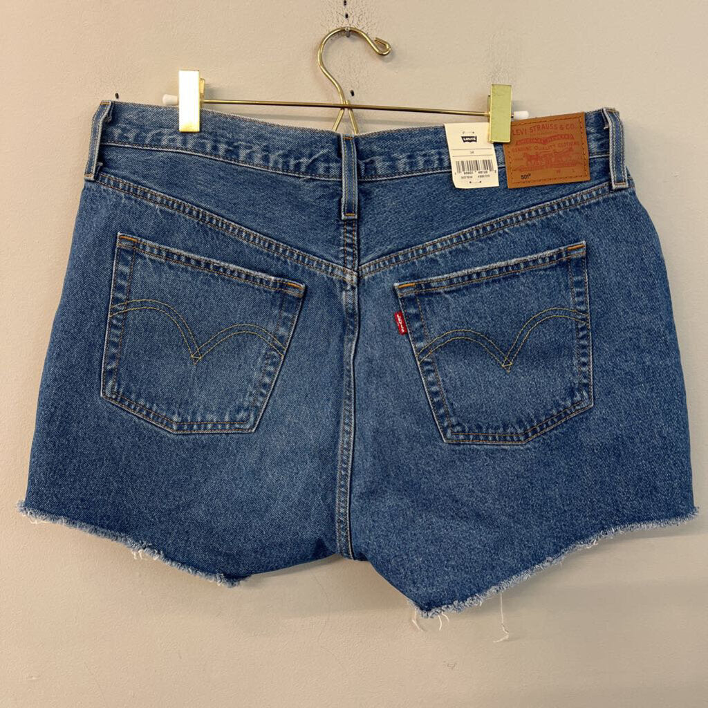 Levi Medium Wash Raw Hem 501 Shorts 34