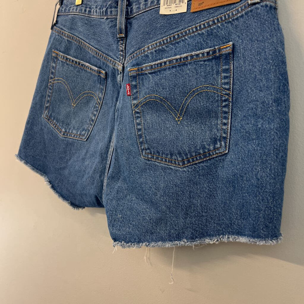 Levi Medium Wash Raw Hem 501 Shorts 34