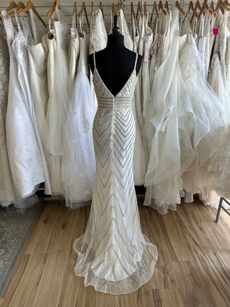 Jovani White/ Gold Embellished V Neck Long Formal Dress 4