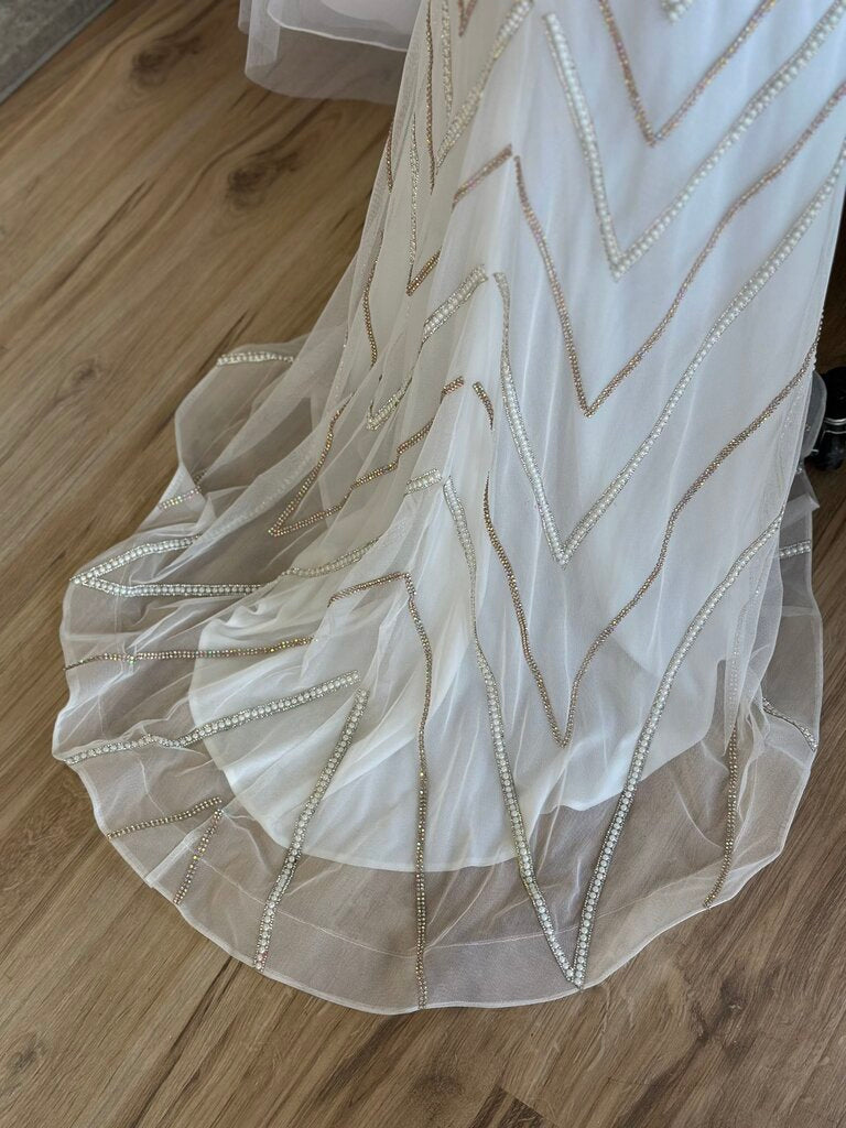 Jovani White/ Gold Embellished V Neck Long Formal Dress 4