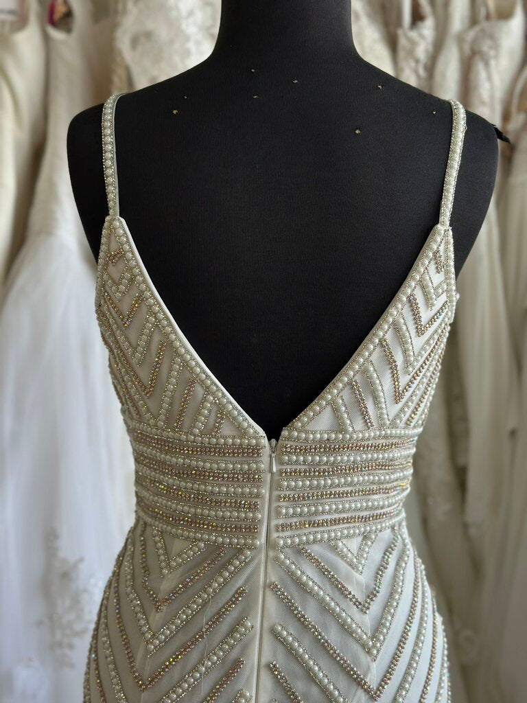 Jovani White/ Gold Embellished V Neck Long Formal Dress 4