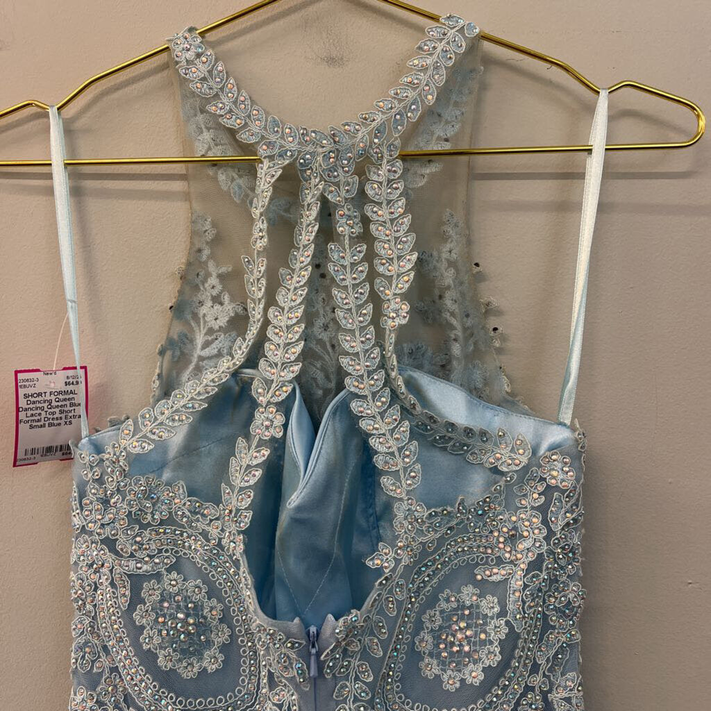 Dancing Queen Blue Lace Top Short Formal Dress Extra Small