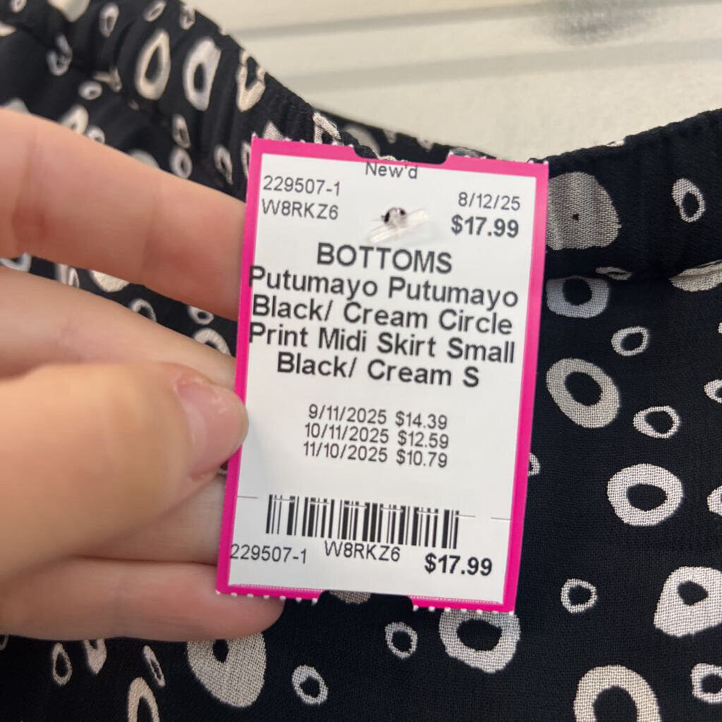 Putumayo Black/ Cream Circle Print Midi Skirt Small