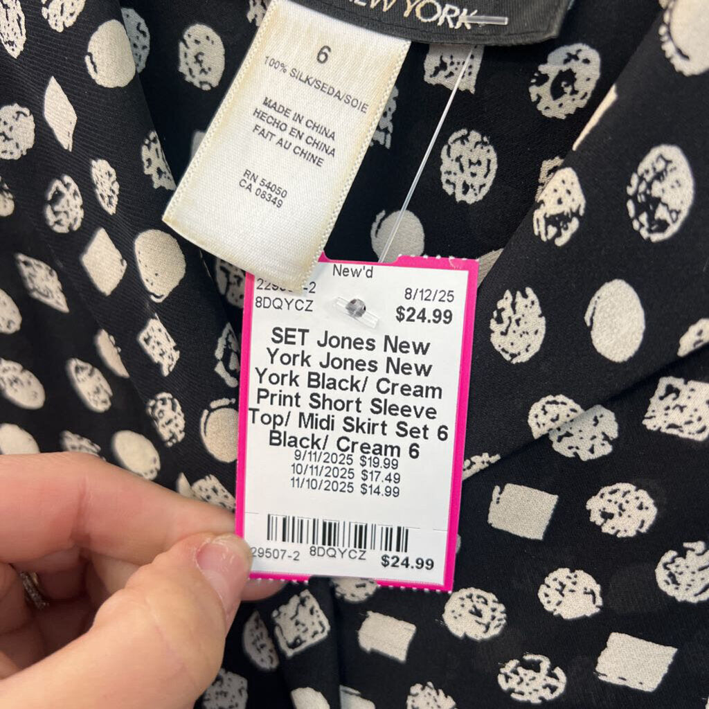 Jones New York Black/ Cream Print Short Sleeve Top/ Midi Skirt Set 6