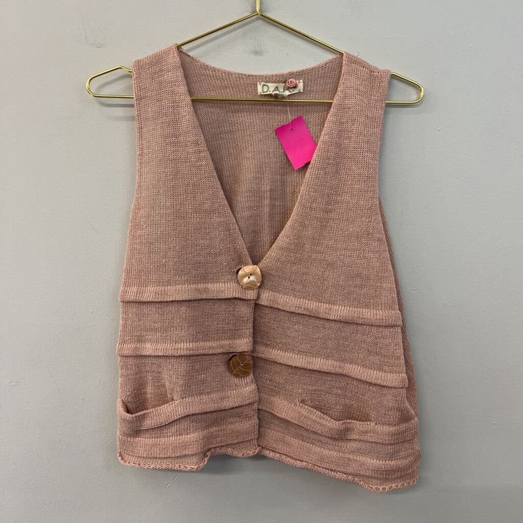 DAR Pink Knit Button Front Vest Top Small