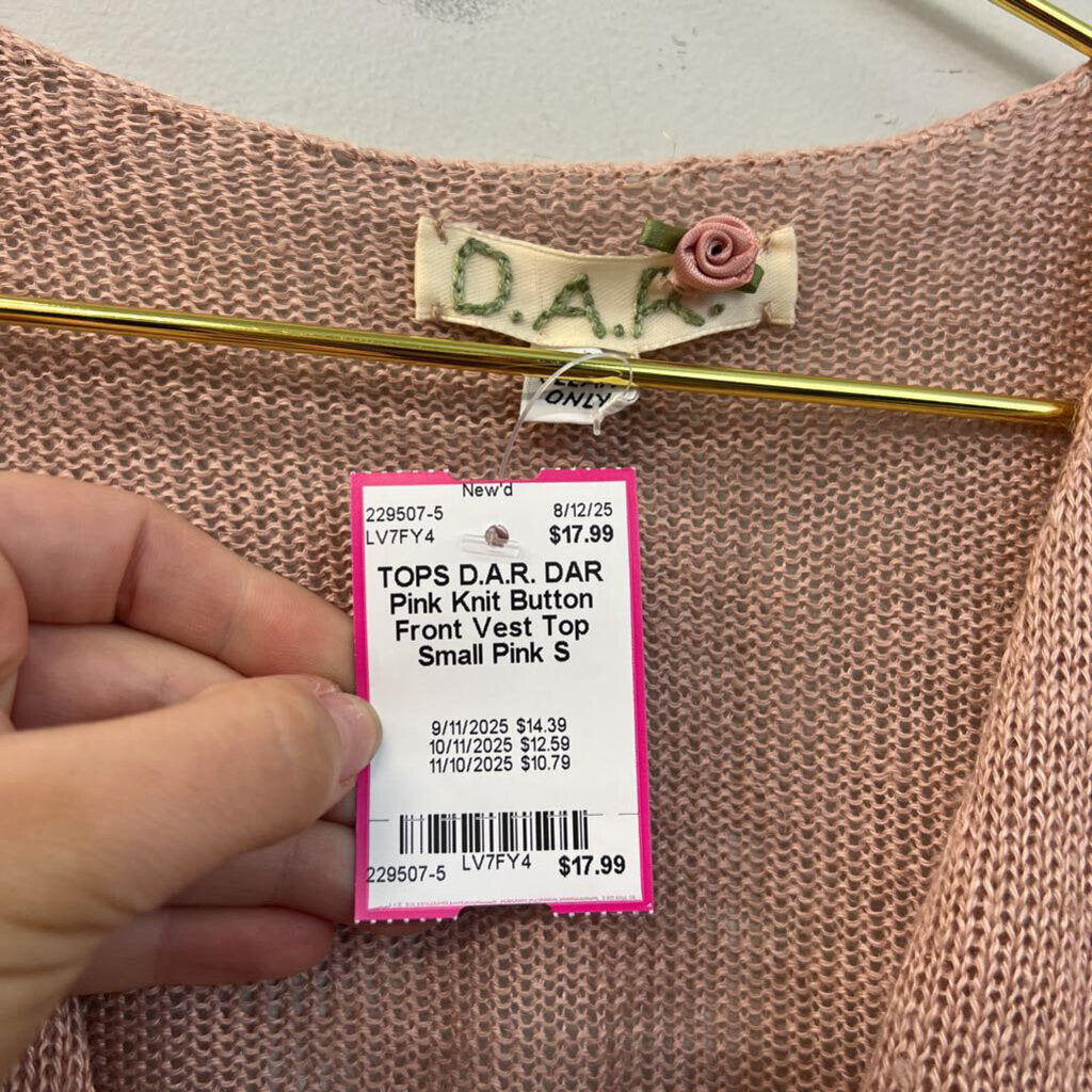 DAR Pink Knit Button Front Vest Top Small