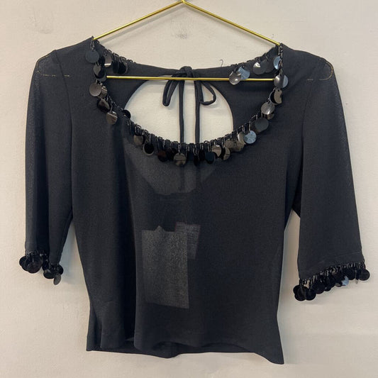 Betsey Johnson Black Cropped Sequin Trim Top Medium