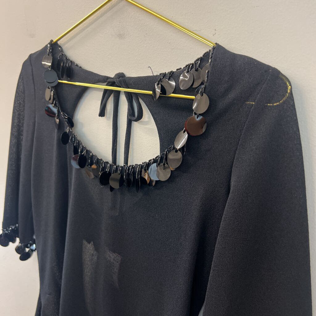 Betsey Johnson Black Cropped Sequin Trim Top Medium
