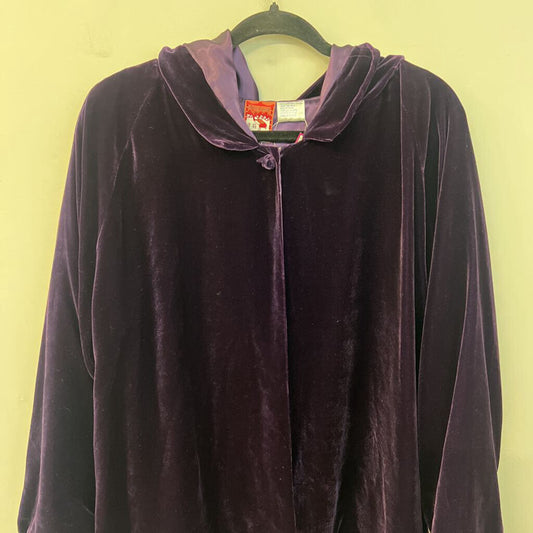 April Cornell Purple Velvet Long Sleeve Open Front Hooded Jacket Top Small