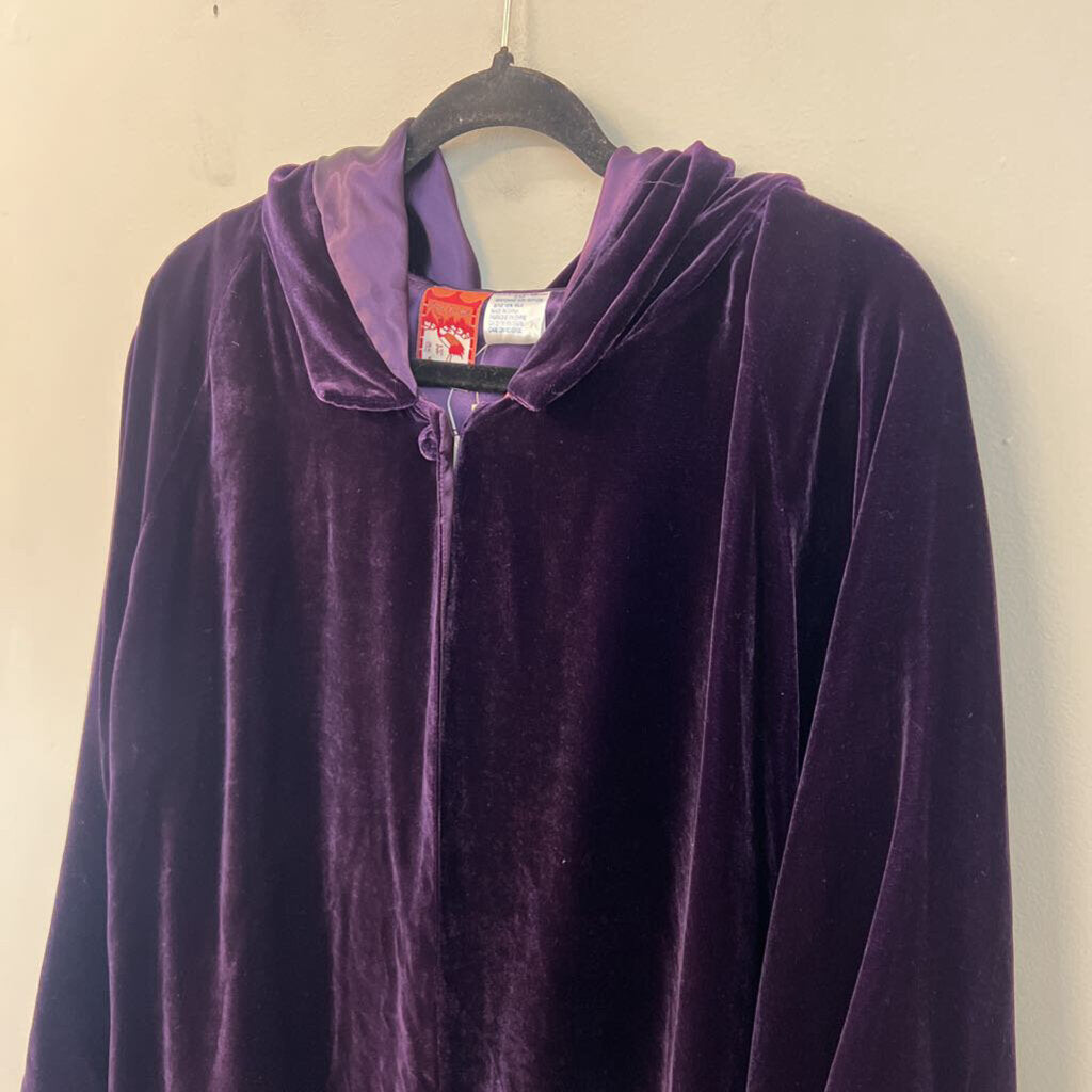 April Cornell Purple Velvet Long Sleeve Open Front Hooded Jacket Top Small