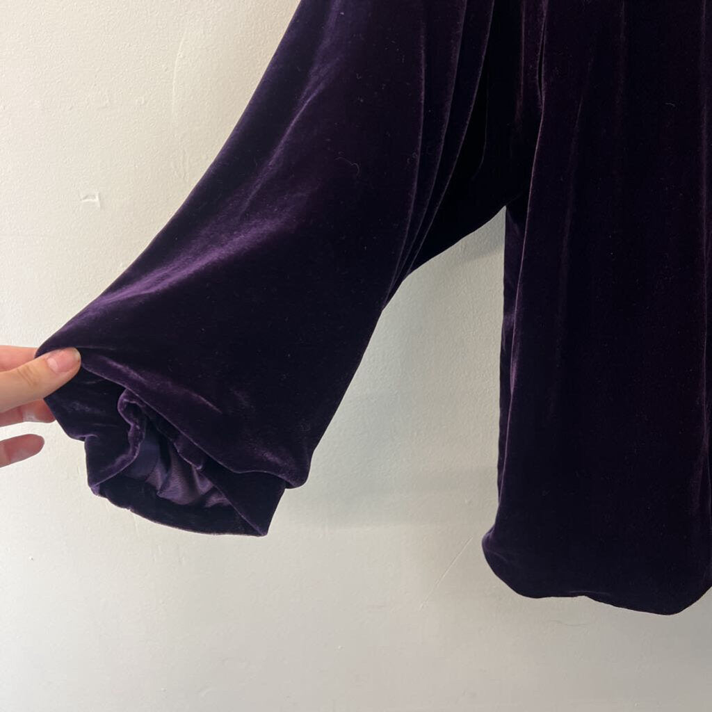 April Cornell Purple Velvet Long Sleeve Open Front Hooded Jacket Top Small