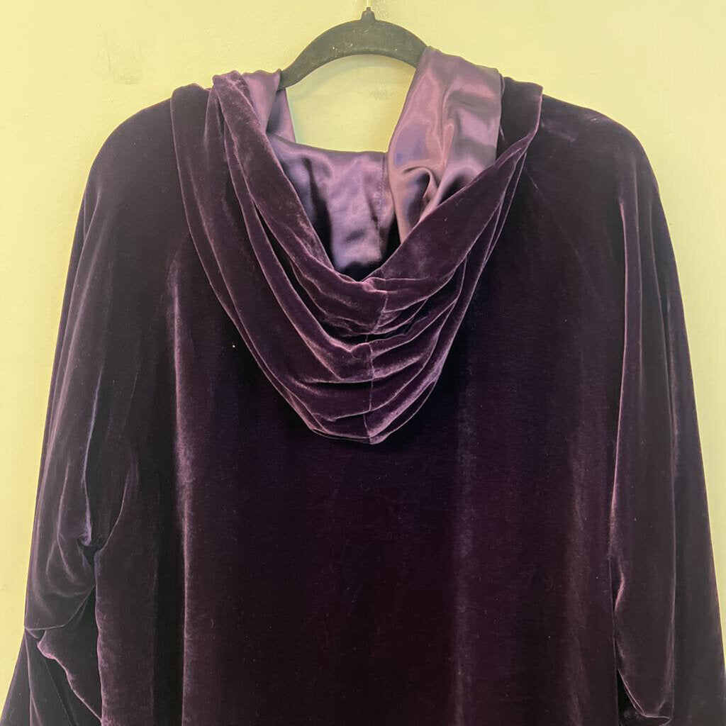 April Cornell Purple Velvet Long Sleeve Open Front Hooded Jacket Top Small