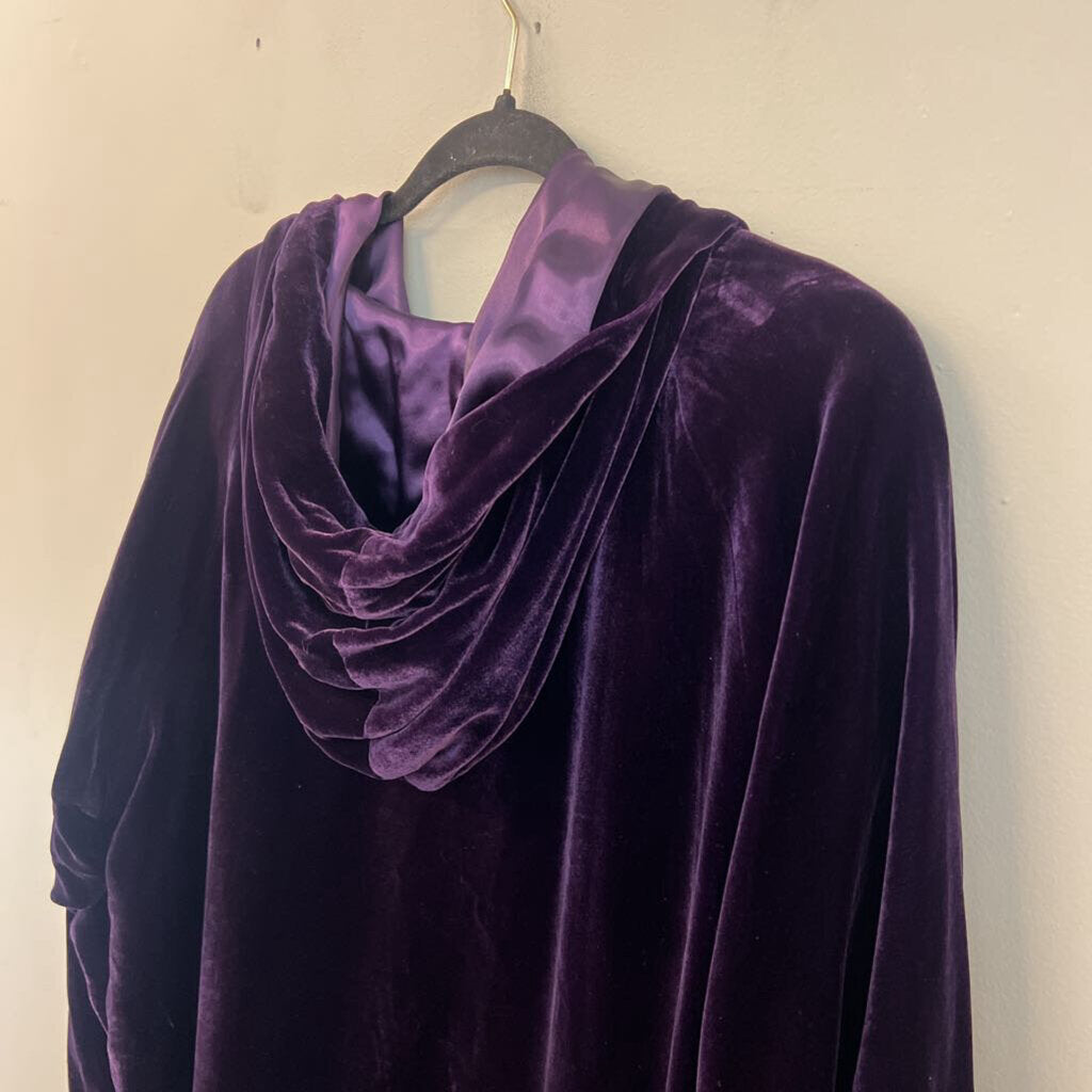 April Cornell Purple Velvet Long Sleeve Open Front Hooded Jacket Top Small