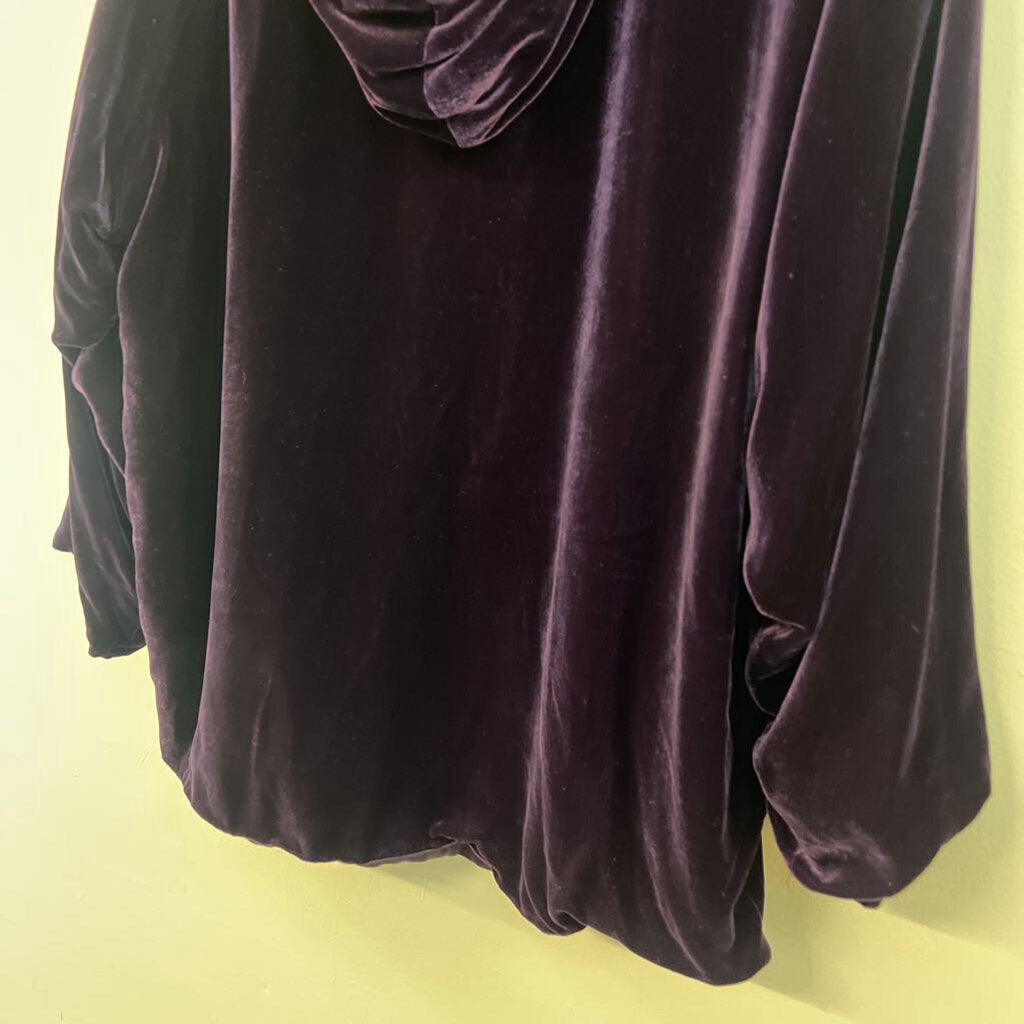 April Cornell Purple Velvet Long Sleeve Open Front Hooded Jacket Top Small