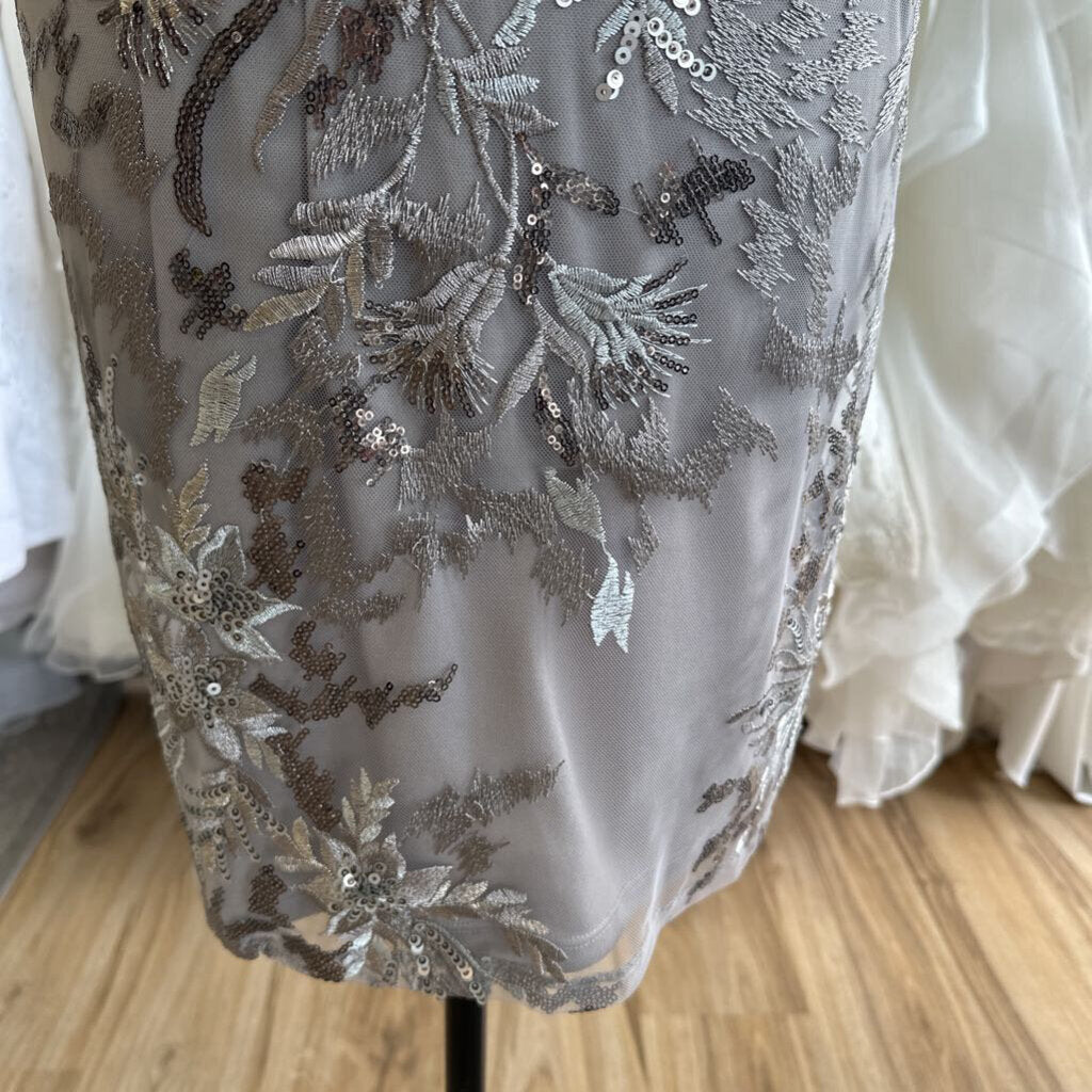 Alex Evenings Grey Sequin Embroidered Short Formal Dress 14 Petite