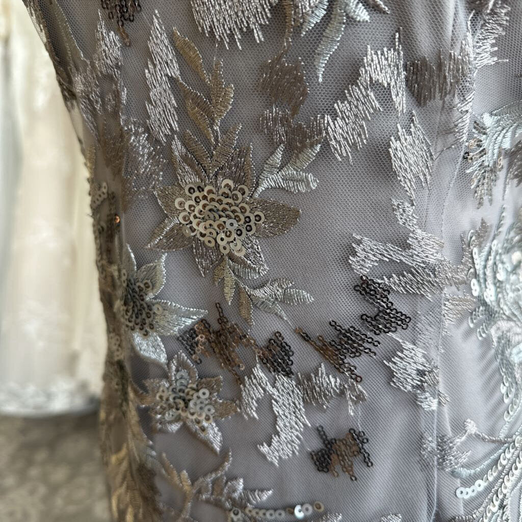 Alex Evenings Grey Sequin Embroidered Short Formal Dress 14 Petite