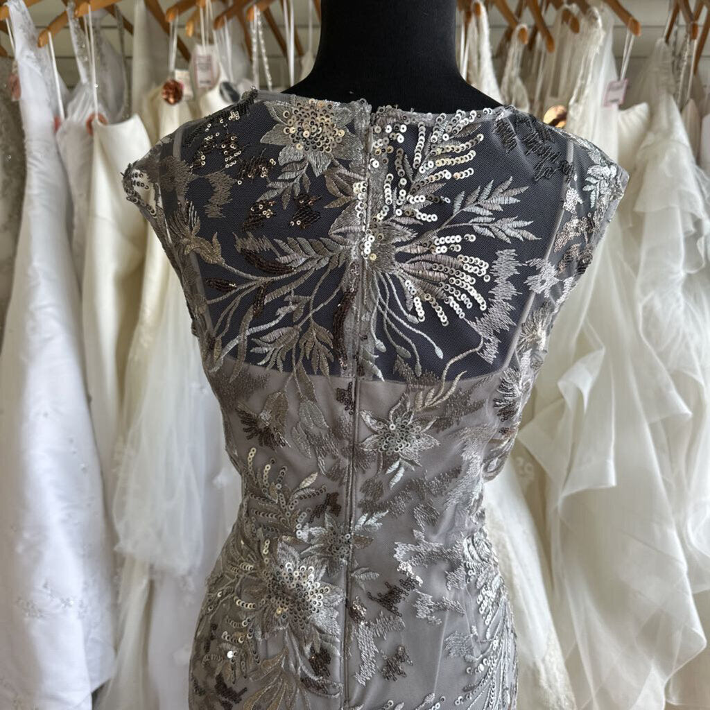 Alex Evenings Grey Sequin Embroidered Short Formal Dress 14 Petite