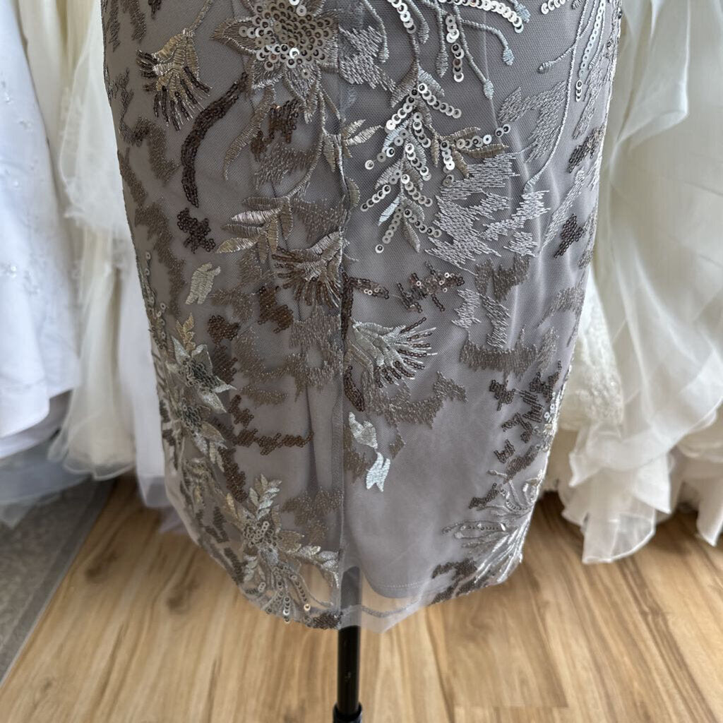 Alex Evenings Grey Sequin Embroidered Short Formal Dress 14 Petite