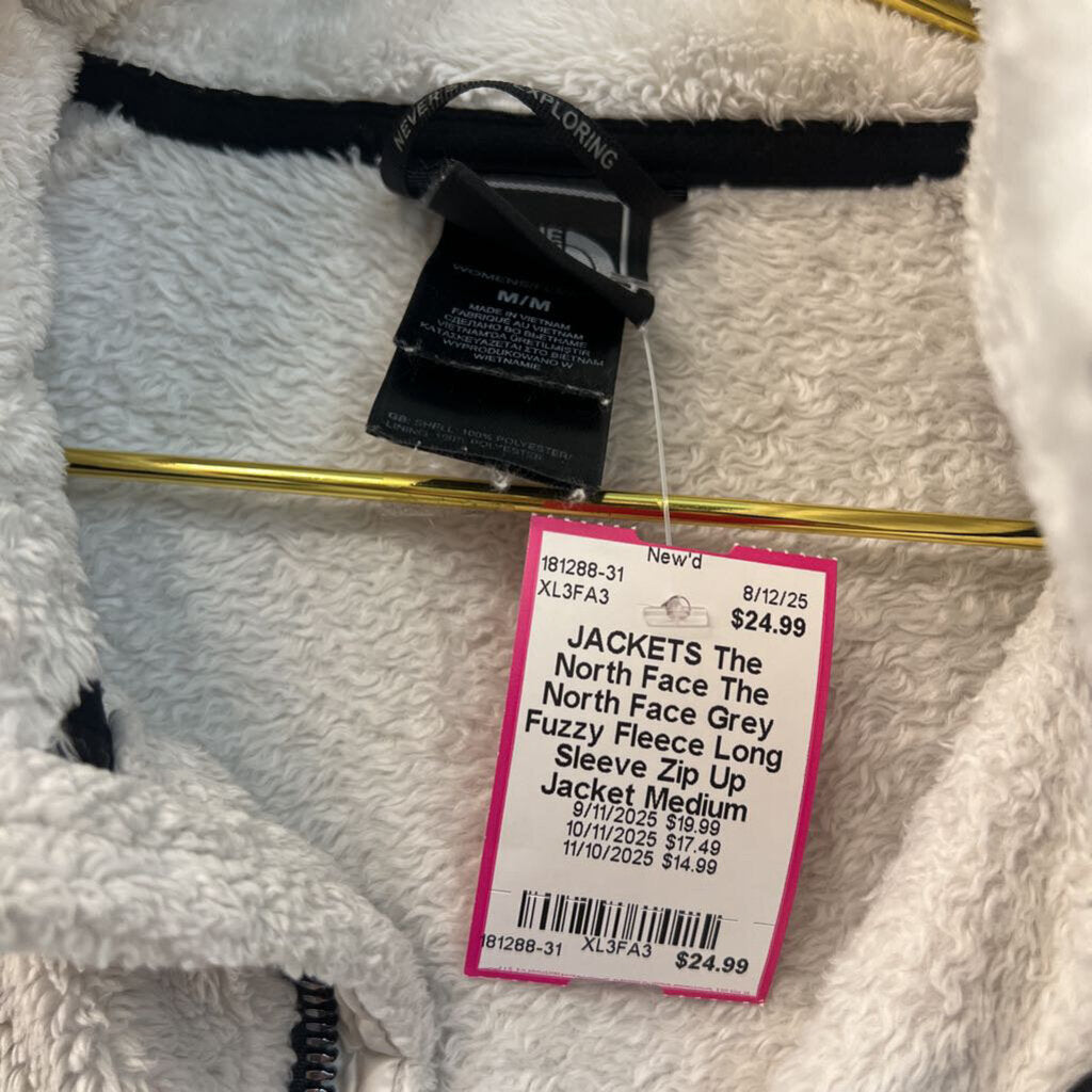 The North Face Grey Fuzzy Fleece Long Sleeve Zip Up Jacket Medium