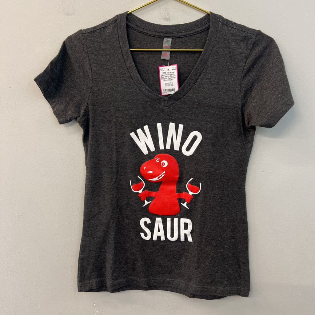 Grey/ Red Wino-Saur Short Sleeve Graphic Tee Small