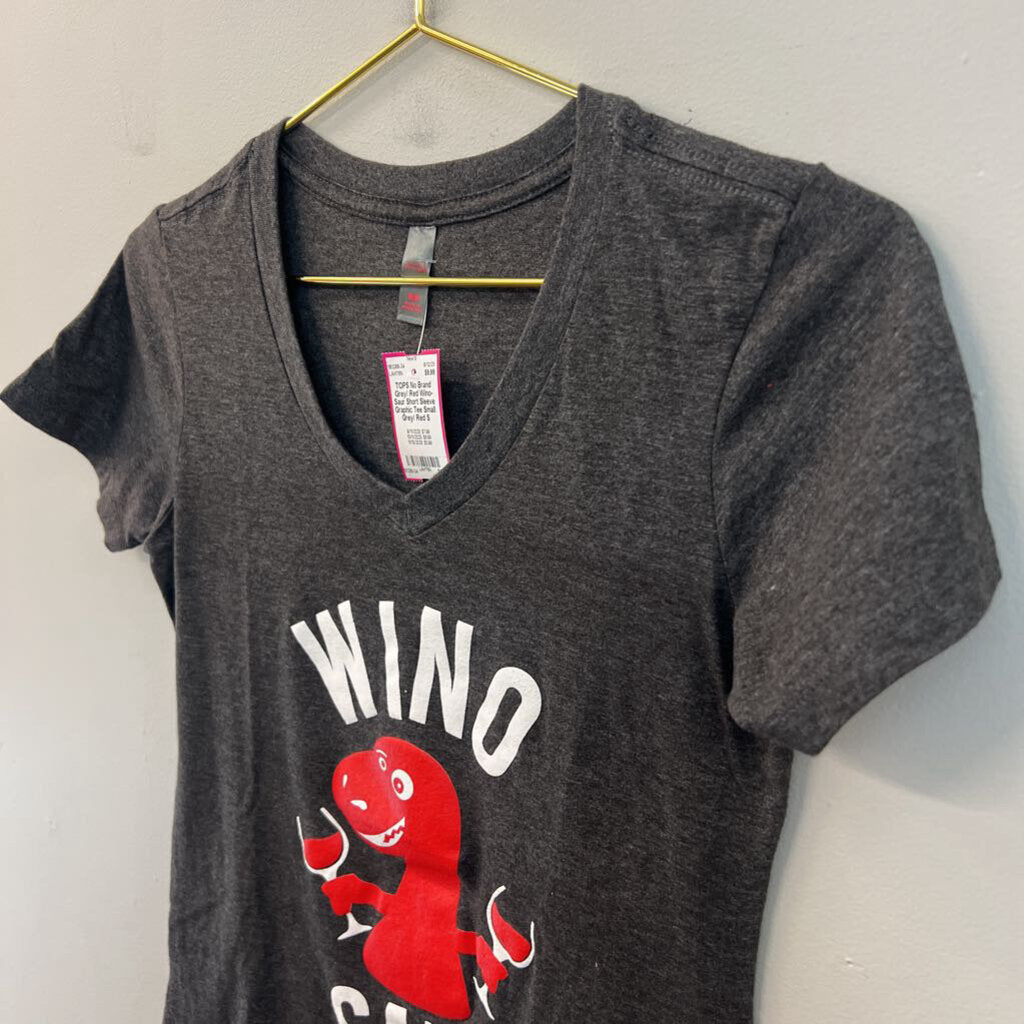 Grey/ Red Wino-Saur Short Sleeve Graphic Tee Small