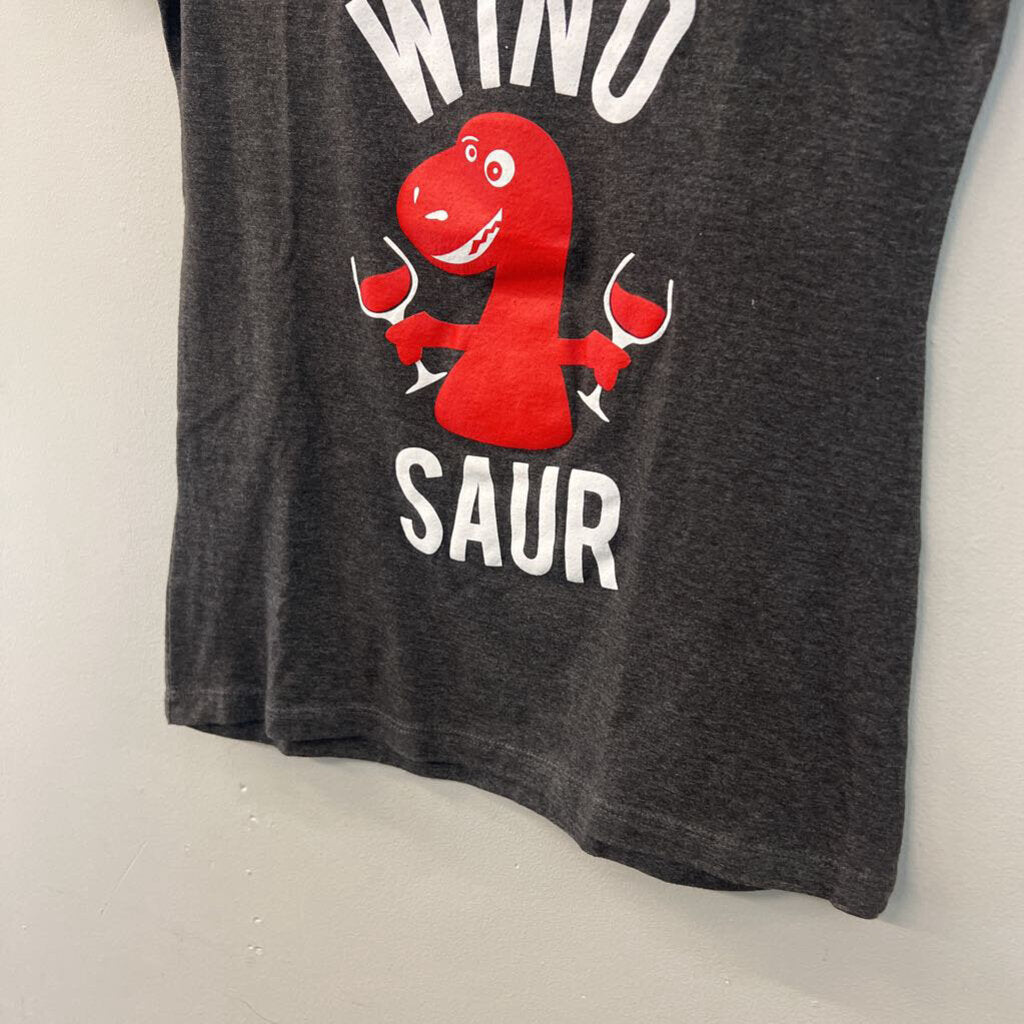 Grey/ Red Wino-Saur Short Sleeve Graphic Tee Small