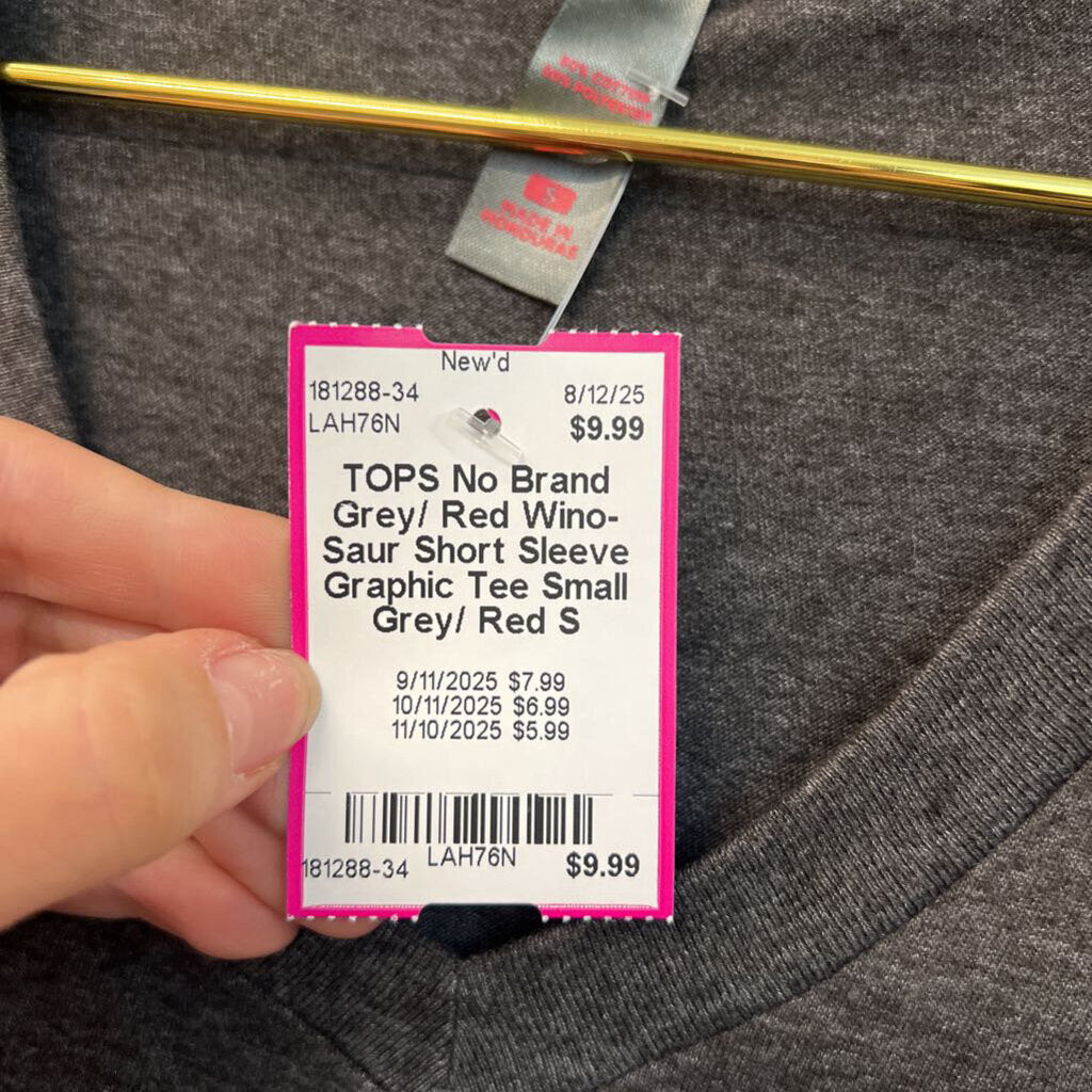 Grey/ Red Wino-Saur Short Sleeve Graphic Tee Small