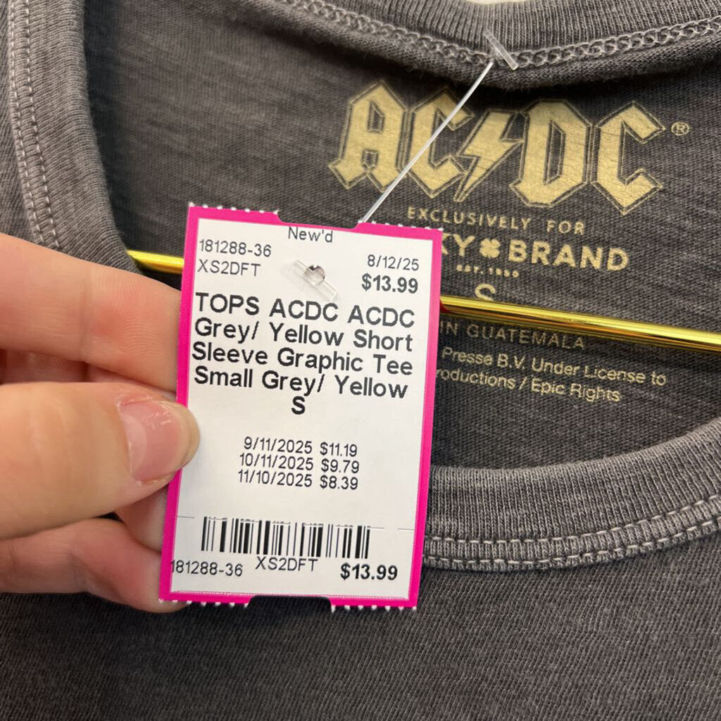 ACDC Grey/ Yellow Short Sleeve Graphic Tee Small