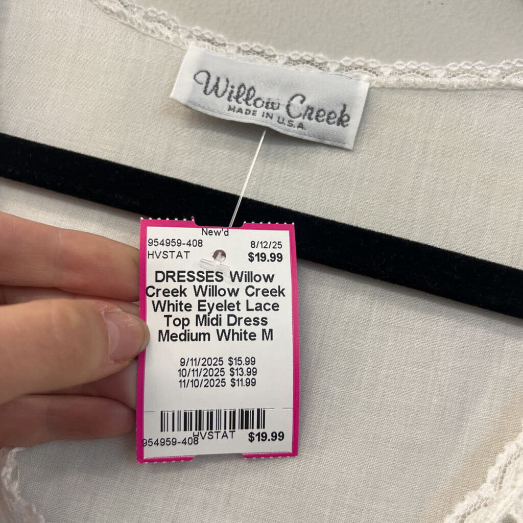 Willow Creek White Eyelet Lace Top Midi Dress Medium