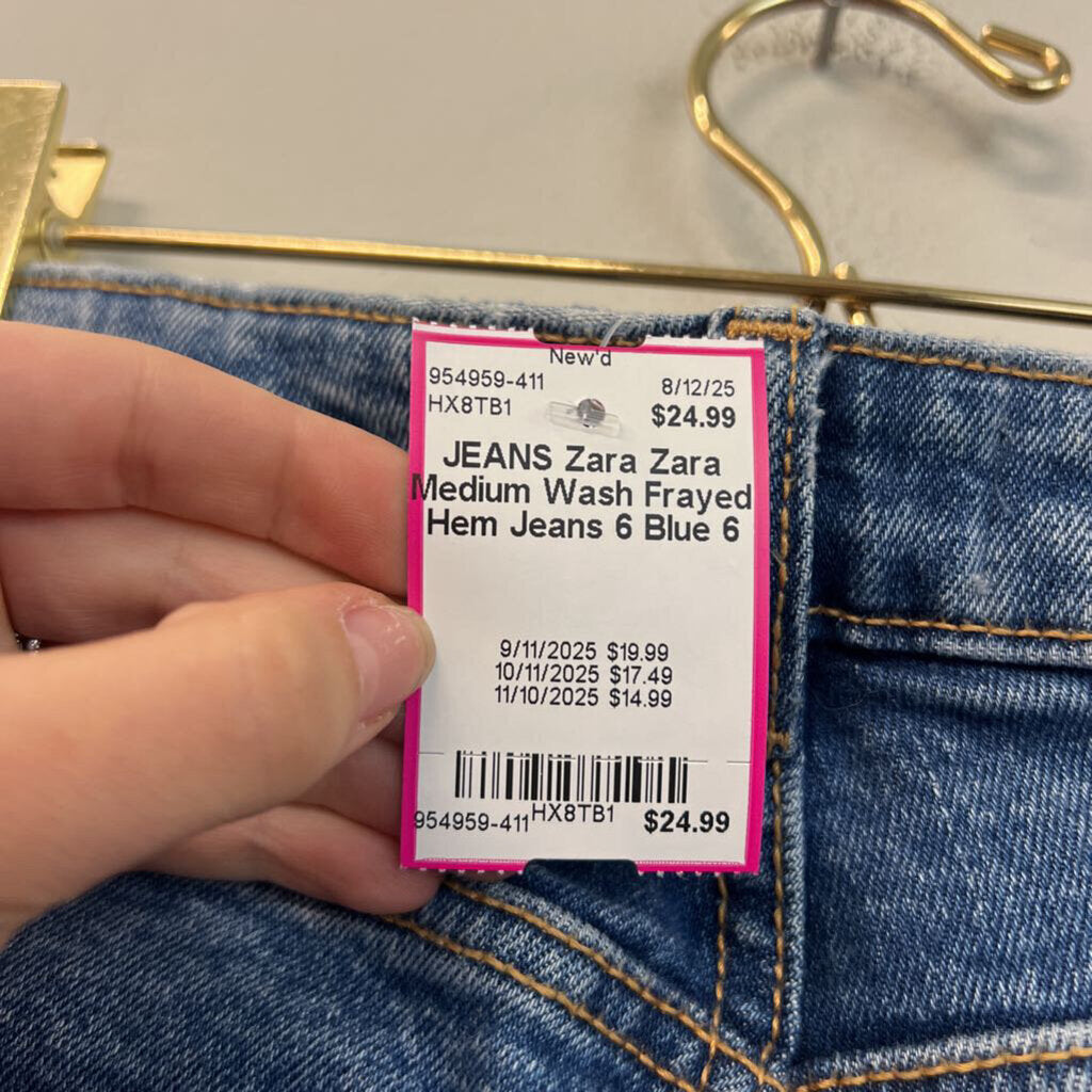 Zara Medium Wash Frayed Hem Jeans 6