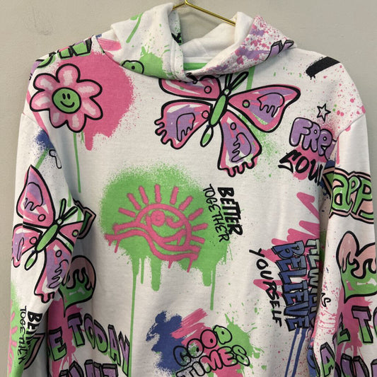 Primark White/ Multi Graffiti Hoodie Extra Small
