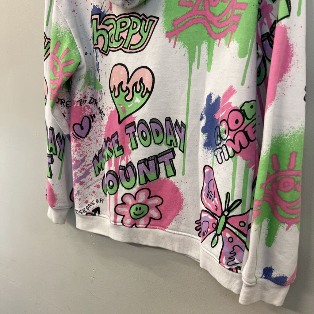 Primark White/ Multi Graffiti Hoodie Extra Small