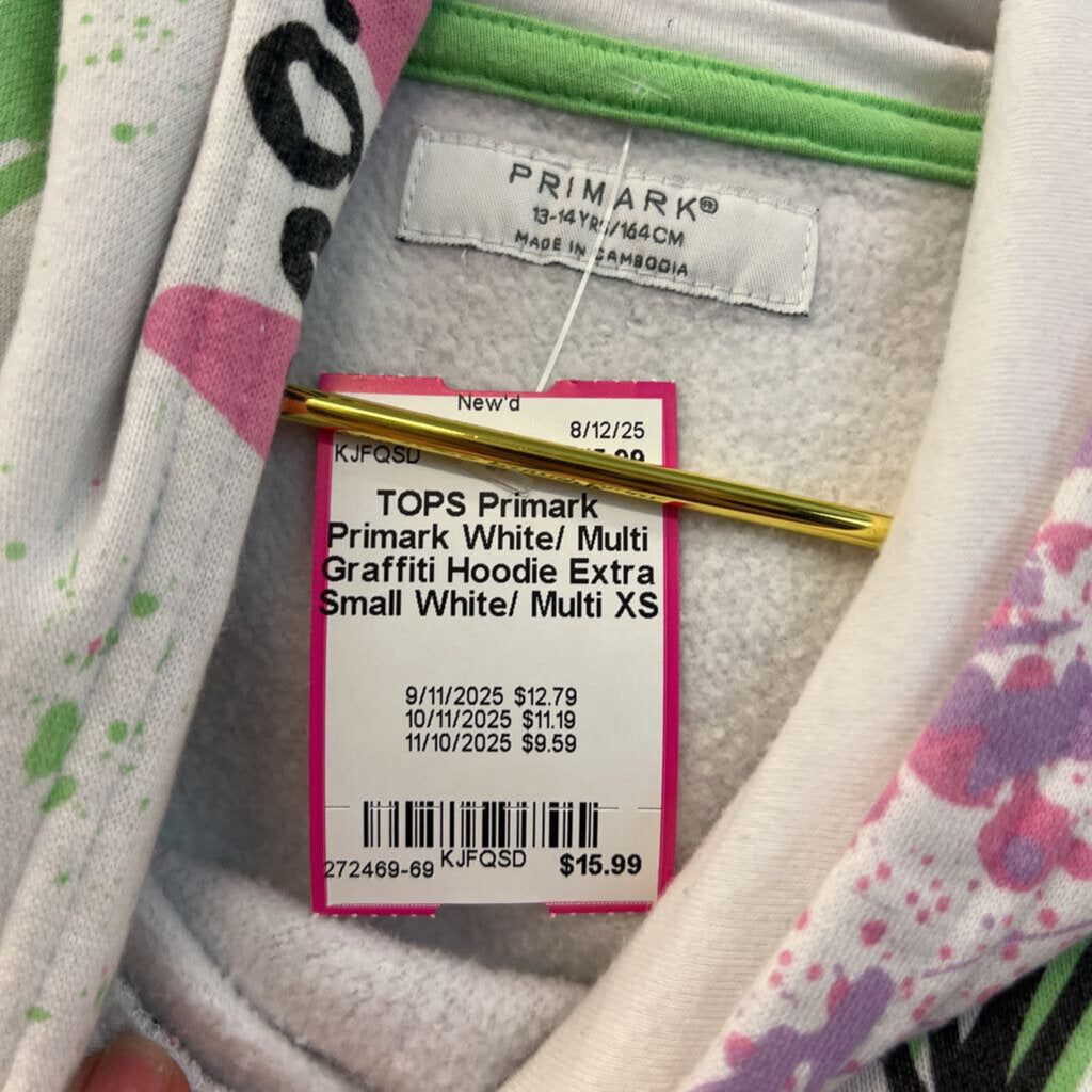 Primark White/ Multi Graffiti Hoodie Extra Small