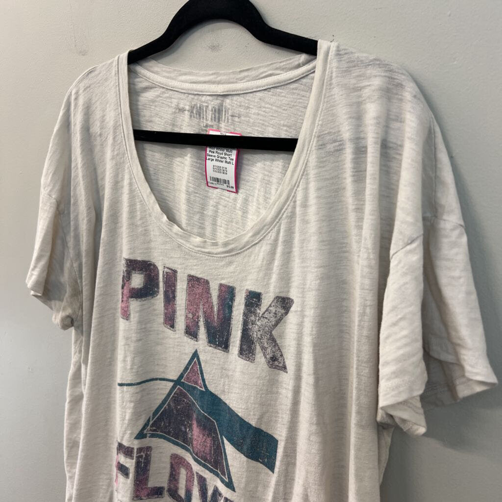Knit Riot White/ Multi Pink Floyd Short Sleeve Graphic Tee Large
