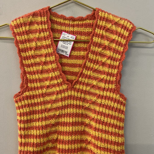 Orange/ Yellow Striped Knit Vest Top Small