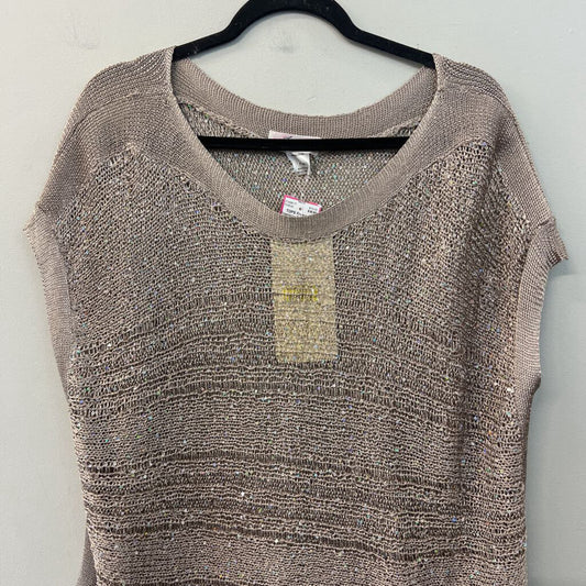 Freeway Beige Open Knit Sequin Short Sleeve Top Medium