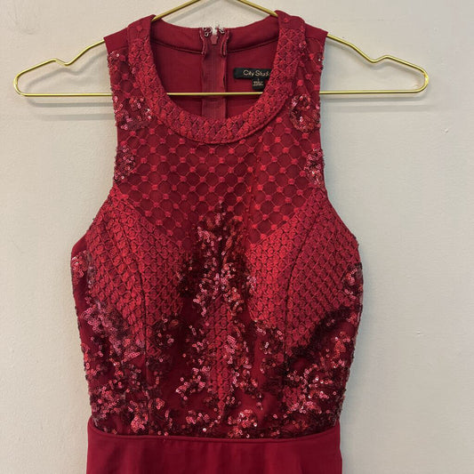 City Studio Red Embroidered Sequin High Neck Top Short Formal Dress 1