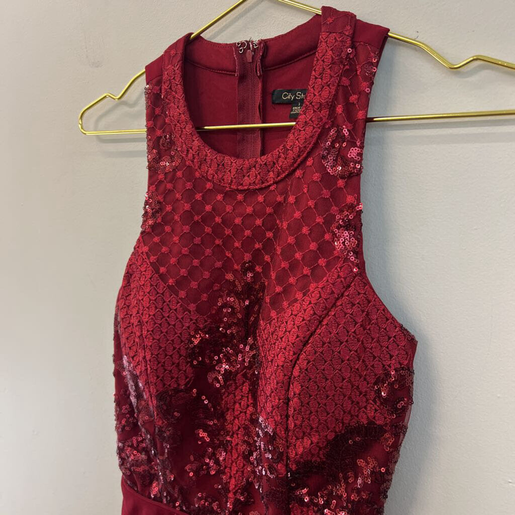 City Studio Red Embroidered Sequin High Neck Top Short Formal Dress 1