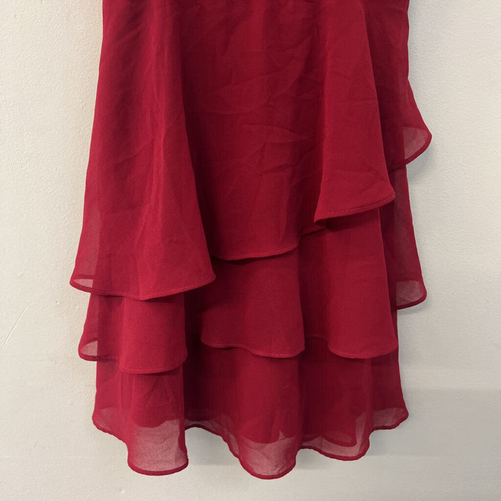 City Studio Red Embroidered Sequin High Neck Top Short Formal Dress 1