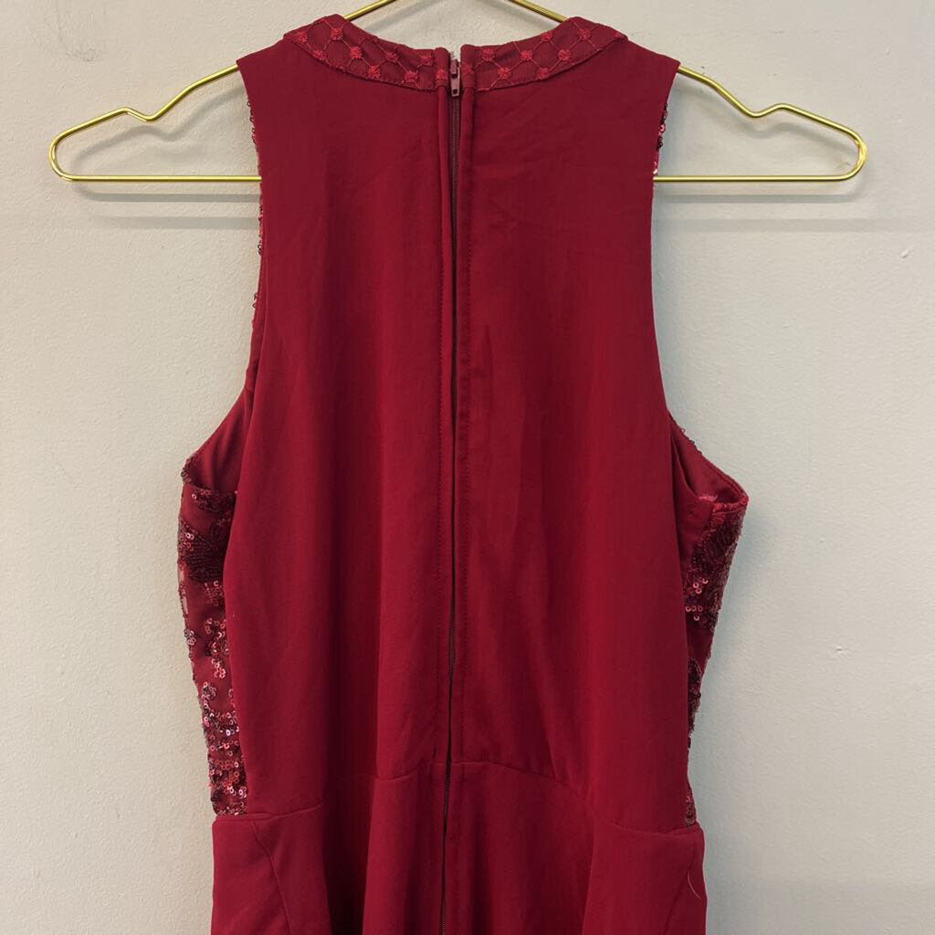 City Studio Red Embroidered Sequin High Neck Top Short Formal Dress 1