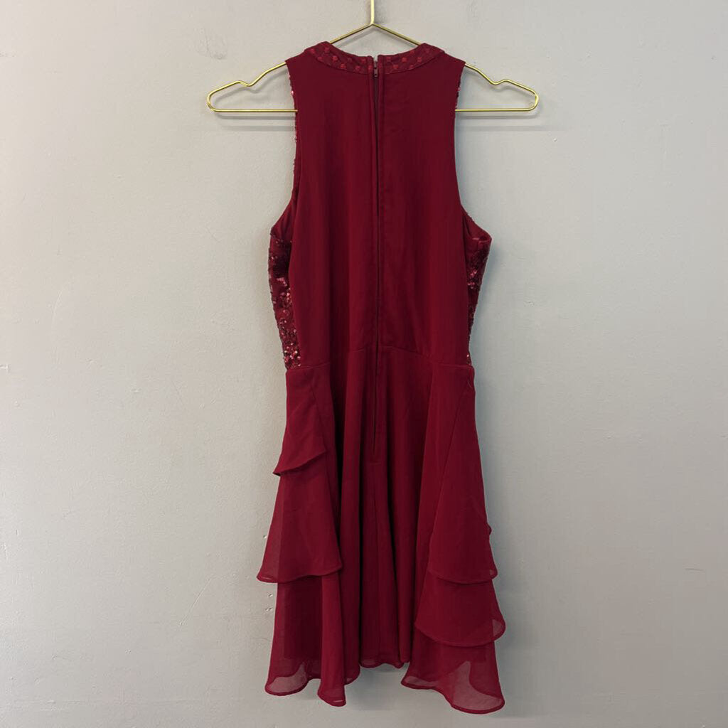 City Studio Red Embroidered Sequin High Neck Top Short Formal Dress 1