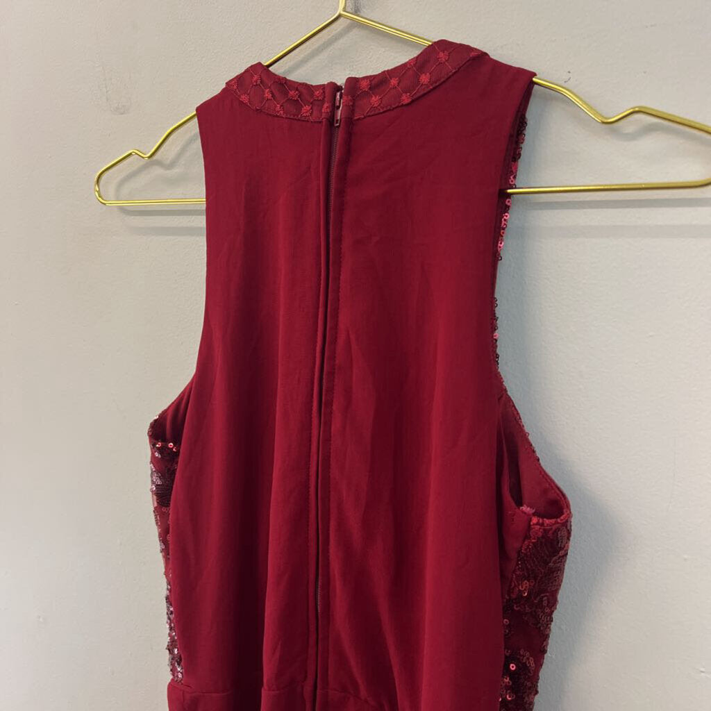 City Studio Red Embroidered Sequin High Neck Top Short Formal Dress 1