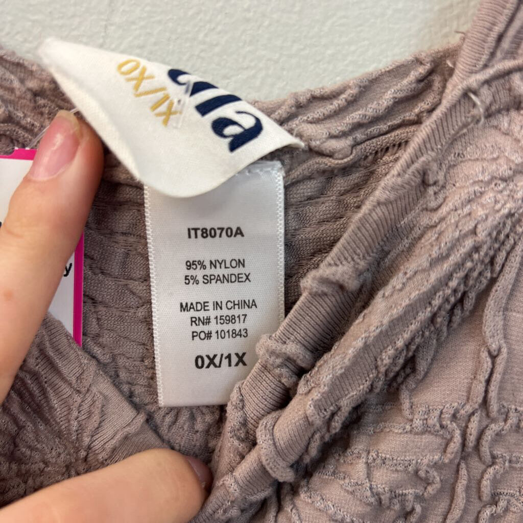 Arula Purple Textured Flower Print Stretchy Tank Top 0X/1X