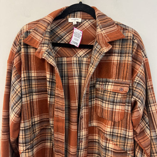 Umgee Orange/ Multi Plaid Button Down Shacket Small